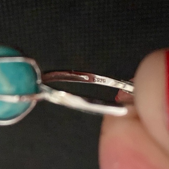 Vintage Sterling Silver 925 ADJ band w/Genuine Turquoise crystal stone Ring 7 - Picture 5 of 10